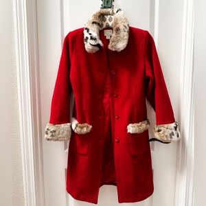 The Children’s Place Red Christmas Coat with Faux Leopard Fur Size XL (14)